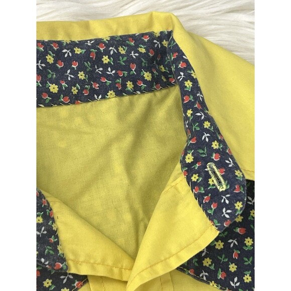 Vintage Retro Western Button Down Shirt Yellow Blue Ditzy Floral Single Stitch - Picture 12 of 12
